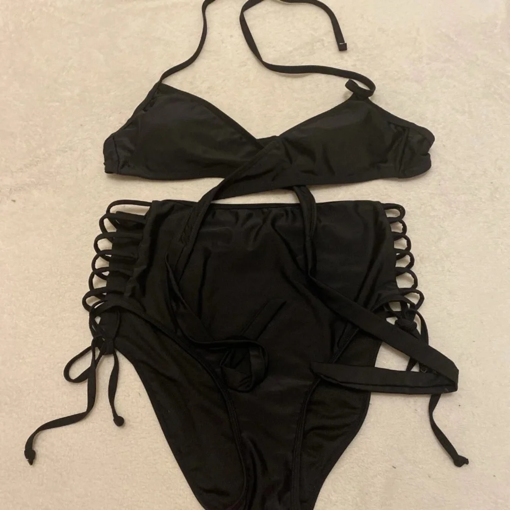 Black Wrap Strappy Bottom Bikini Set